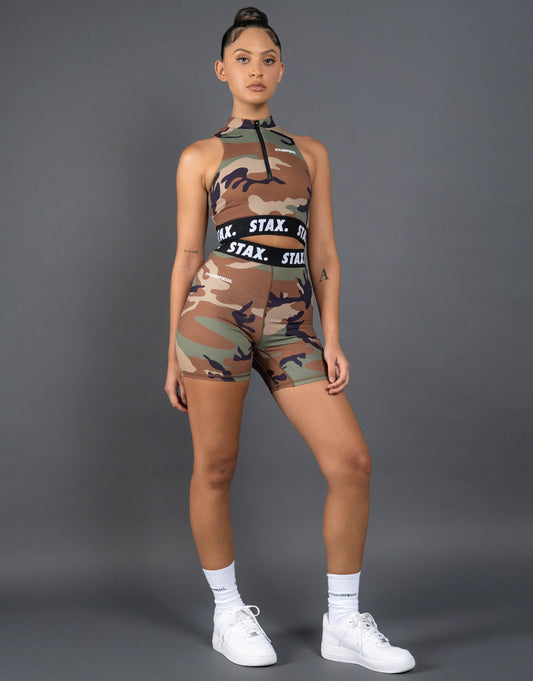 STAX. Camo WB Midi Bike Shorts - Black