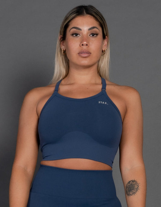 STAX. Premium Seamless V4 Strappy Crop - Nuit Navy